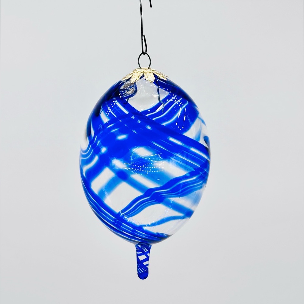Vintage Handblown Murano-style Glass Blue Swirl Teardrop Ornament